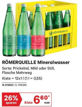Lagerhaus RÖMERQUELLE Mineralwasser Angebot