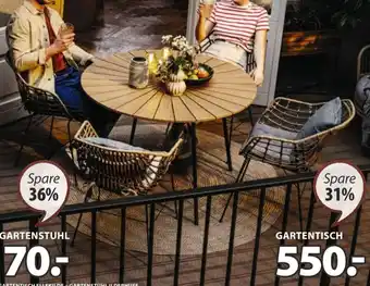 JYSK GARTENTISCH ELLEKILDE + GARTENSTUHL ILDERHUSE Tisch: Verzinkter Stahl und massives FSC®-Teakholz. B85 x L180 x H74 cm** Angebot
