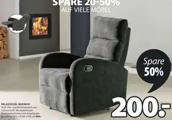 RELAXSESSEL NAKSKOV Stoff. Sitz- und Rückenpolster aus Schaumstoff. Mit stufenlosem Kippmechanismus und eingebauter