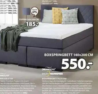 JYSK DREAMZONE* DAUER NEEDRIGPREIS BOXSPRINGBETT PLUS C60 Angebot