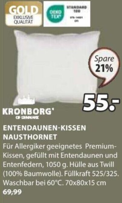 JYSK KRONBORG ENTENDAUNEN-KISSEN NAUSTHORNET Angebot