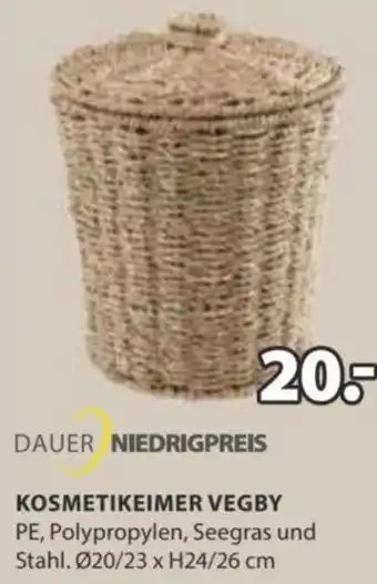 JYSK DAUER NIEDRIGPREIS KOSMETIKEIMER VEGBY PE, Polypropylen, Seegras und Stahl. Ø20/23 x H24/26 cm Angebot