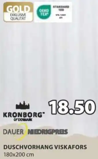 JYSK KRONBORG OF DENMARK DAUER NIEDRIGPREIS DUSCHVORHANG VISKAFORS 180x200 cm Angebot