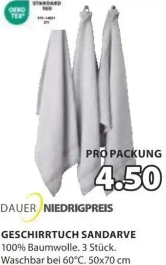 JYSK DAUER NIEDRIGPREIS GESCHIRRTUCH SANDARVE 100% Baumwolle. 3 Stück. Waschbar bei 60°C. 50x70 cm Angebot