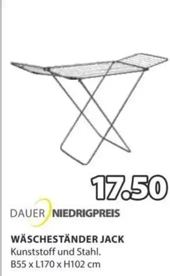 JYSK DAUER NIEDRIGPREIS WÄSCHESTÄNDER JACK Kunststoff und Stahl. B55 x L170 x H102 cm Angebot