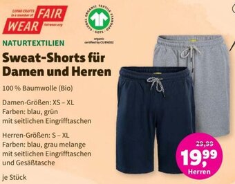 Denn's Biomarkt NATURTEXTILIEN Sweat-Shorts für Damen und Herren Angebot