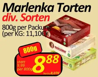Wurstico Marlenka Torten div. Sorten 800g per Packung (per KG: 11,10€ Angebot