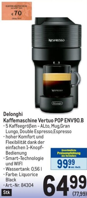Metro Delonghi Kaffemaschine Vertuo POP ENV90.B Angebot