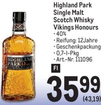 Metro Highland Park Single Malt Scotch Whisky Vikings Honours Angebot