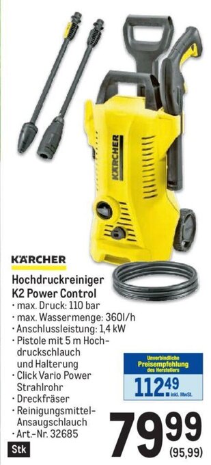 Metro KÄRCHER Hochdruckreiniger K2 Power Control Angebot