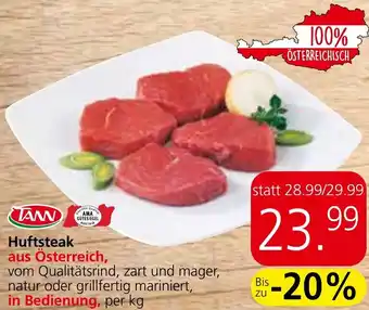 Spar Huftsteak aus Österreich, vom Qualitätsrind, zart und mager, natur oder grillfertig mariniert, in Bedienung, per kg Angebot