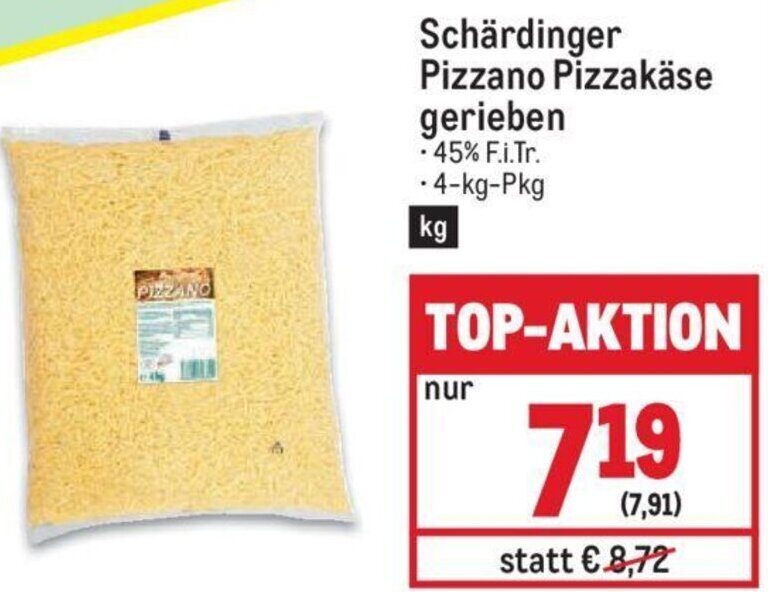 Metro Schärdinger Pizzano Pizzakäse gerieben • 4-kg-Pkg Angebot