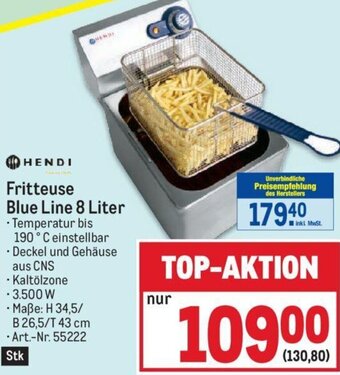 Metro HENDI Fritteuse Blue Line 8 Liter - Maße: H 34,5/B 26,5/T 43 cm Angebot