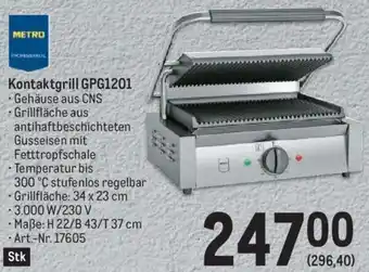Metro Kontaktgrill GPG1201 Grillfläche: 34 x 23 cm 3.000 W/230 V Maße: H 22/B 43/T 37 cm - Art.-Nr. 17605 Angebot