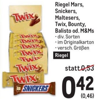 Metro Riegel Mars, Snickers, Maltesers, Twix, Bounty, Balisto od. M&Ms Angebot