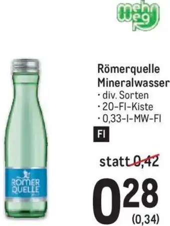 Metro Römerquelle Mineralwasser • div. Sorten • 20-Fl-Kiste 0,33-l-Mw-Fl Angebot
