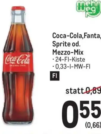 Metro Coca-Cola, Fanta, Sprite od. Mezzo-Mix .24-Fl-Kiste Angebot