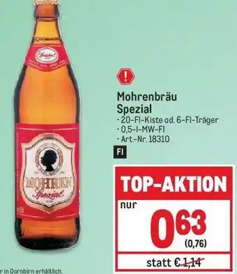 Metro Mohrenbräu Spezial -20-F1-Kiste od. 6-Fl-Träger Angebot