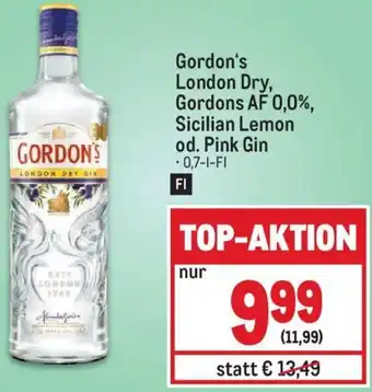 Metro Gordon's London Dry, Gordons AF 0,0%, Sicilian Lemon od. Pink Gin - 0,7-1-FI Angebot