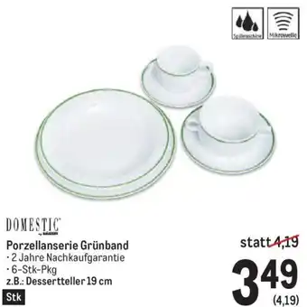 Metro DOMESTIC Porzellanserie Grünband -2 Jahre Nachkaufgarantie z.B.: Dessertteller 19 cm Angebot