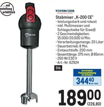 Metro TOPERCZER Stabmixer ,,K-200 CE" Angebot