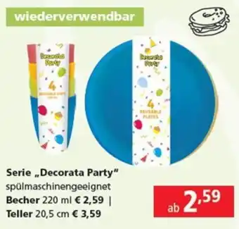 Pagro Diskont Serie ,,Decorata Party" spülmaschinengeeignet Becher 220 ml € 2,59 | Teller 20,5 cm € 3,59 Angebot