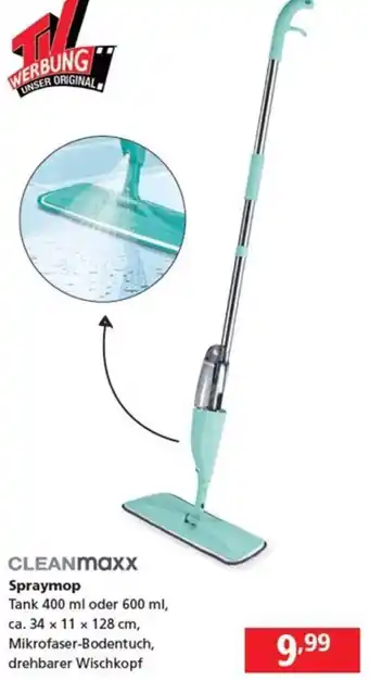CLEANMaxx Spraymop Tank 400 ml oder 600 ml, ca. 34 x 11 x 128 cm, Mikrofaser-Bodentuch, drehbarer Wischkopf