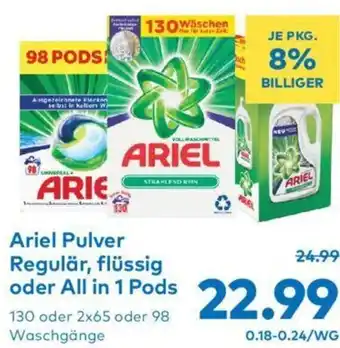 T&G Ariel Pulver Regulär, flüssig oder All in 1 Pods 130 oder 2x65 oder 98 Waschgänge Angebot