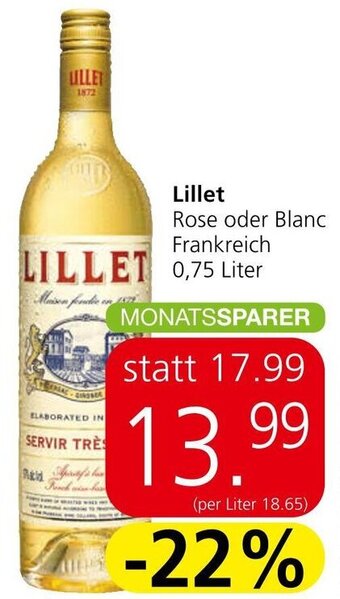 Spar Lillet Rose oder Blanc Frankreich 0,75 Liter Angebot