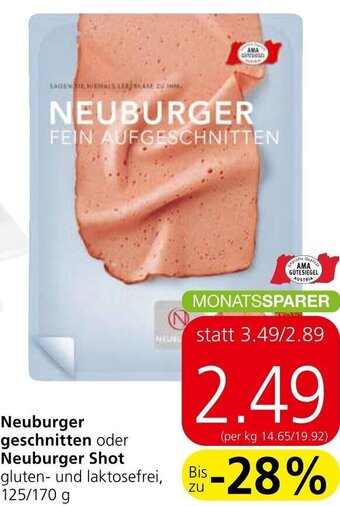 Spar Neuburger geschnitten oder Neuburger Shot gluten- und laktosefrei, 125/170 g Angebot
