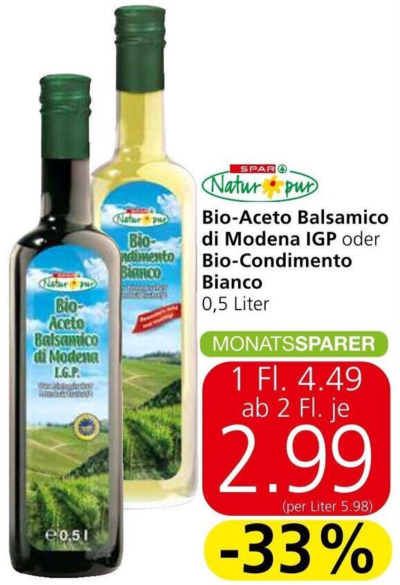 Spar Bio- Aceto Balsamico di Modena IGP oder Bio-Condimento Bianco 0,5 Liter Angebot