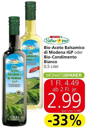 Spar Bio- Aceto Balsamico di Modena IGP oder Bio-Condimento Bianco 0,5 Liter Angebot