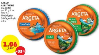 PENNY ARGETA AUFSTRICHE div. Sorten pro 95 g Dose Angebot
