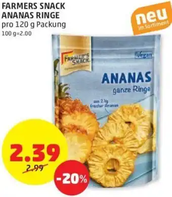PENNY FARMERS SNACK ANANAS RINGE pro 120 g Packung Angebot