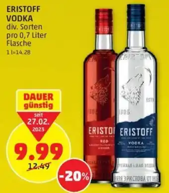 PENNY ERISTOFF VODKA div. Sorten pro 0,7 Liter Angebot