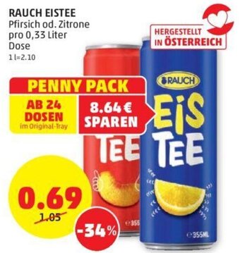 PENNY RAUCH EISTEE Pfirsich od. Zitrone pro 0,33 Liter Angebot