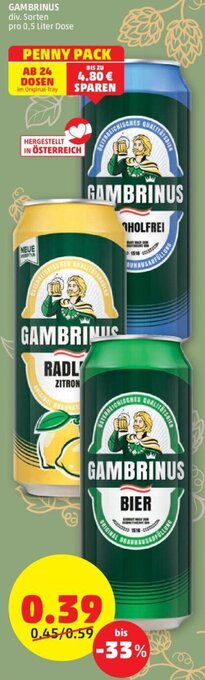 PENNY GAMBRINUS div. Sorten pro 0,5 Liter Dose Angebot