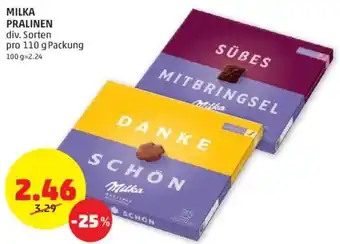 PENNY MILKA PRALINEN div. Sorten pro 110 g MILKA PRALINEN div. Sorten pro 110 g Packung 100 g=2.24 Angebot