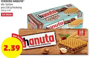 PENNY FERRERO HANUTA** div. Sorten pro 220 g Packung 10 Stück Angebot