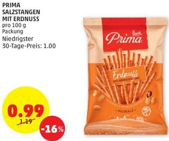 PENNY PRIMA SALZSTANGEN MIT ERDNUSS pro 100 g Packung Angebot