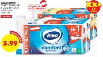 PENNY ZEWA COMFORT TOILETTENPAPIER* 3-lagig, div. Sorten pro Packung Angebot