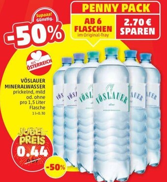 PENNY VÖSLAUER MINERALWASSER prickelnd, mild od. ohne pro 1,5 Liter Flasche Angebot