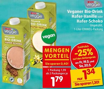 Interspar Veganer Bio-Drink Hafer-Vanille oder Hafer-Schoko 1-Liter-EINWEG-Packung Angebot