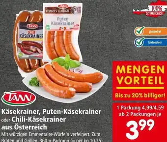 Interspar Käsekrainer, Puten-Käsekrainer oder Chili-Käsekrainer aus Österreich 360 g Angebot