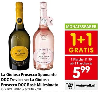 Interspar La Gioiosa Prosecco Spumante DOC Treviso oder La Gioiosa Prosecco DOC Rosé Millesimato 0,75-Liter-Flasche Angebot