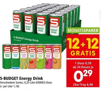 Interspar S-BUDGET Energy Drink Verschiedene Sorten, 0,25-Liter-EINWEG-Dose Angebot