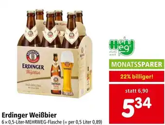 Interspar Erdinger Weißbier 6x 0,5-Liter-MEHRWEG-Flasche Angebot