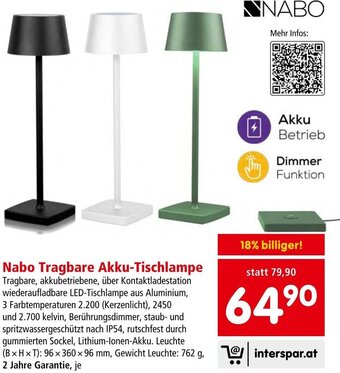 Interspar Nabo Tragbare Akku-Tischlampe Angebot