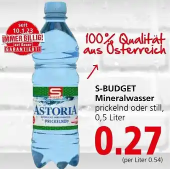 Spar S-BUDGET Mineralwasser prickelnd oder still, 0,5 Liter Angebot