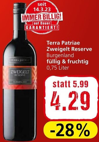 Spar Terra Patriae Zweigelt Reserve Burgenland füllig & fruchtig 0,75 Liter Angebot